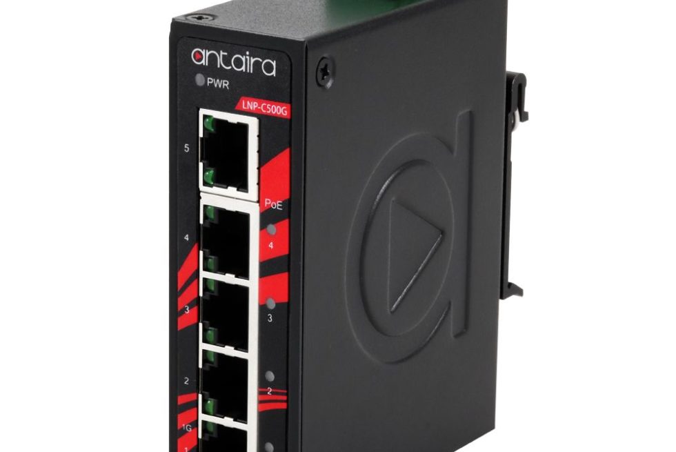 Switches industriales Gigabit PoE+ no gestionados con cinco puertos.