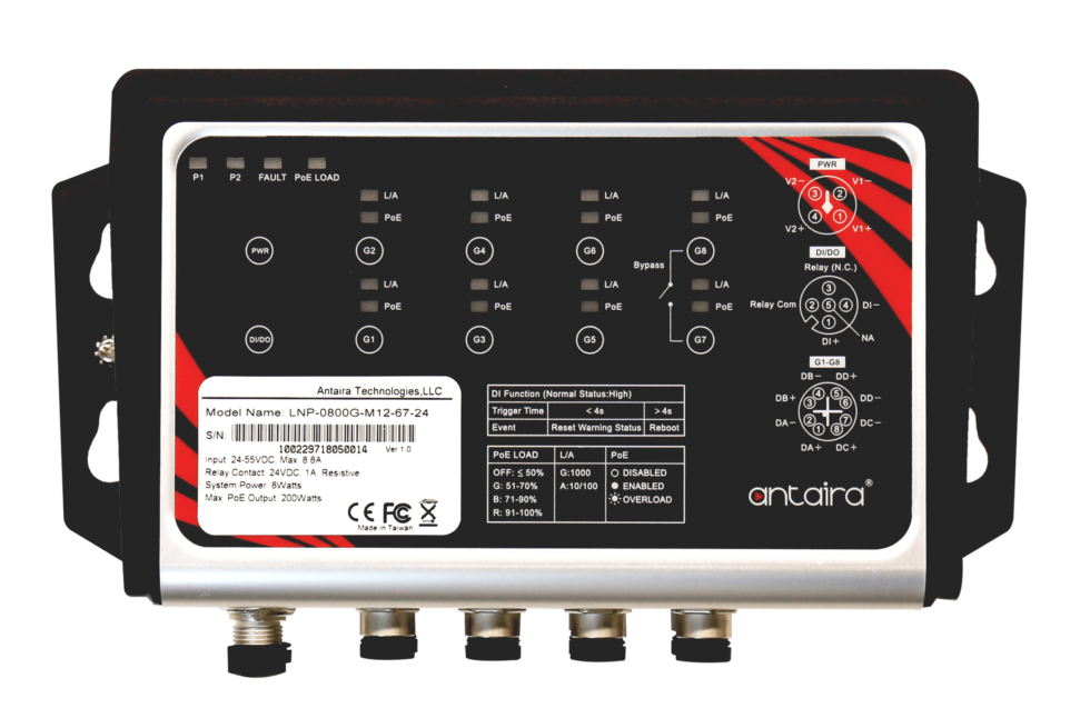 Switch Gigabit Ethernet PoE+ IP67 de ocho puertos para redes industriales