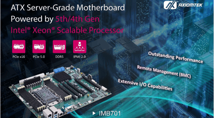 Placa base ATX para servidores IMB701 de Axiomtek para aplicaciones de IA