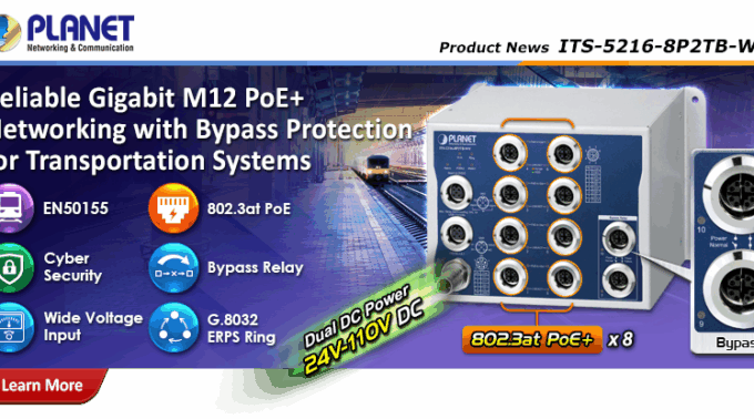 Primer plano del Switch Industrial ITS-5216-8P2TB-WV mostrando sus puertos.
