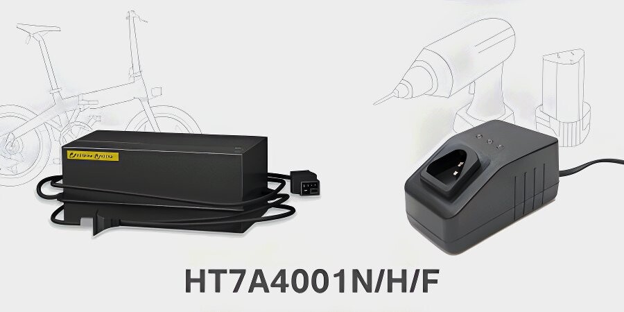 Un chip controlador Flyback HT7A4001 de Holtek en una placa de circuito impreso con componentes electrónicos