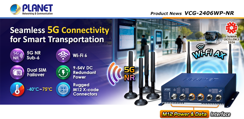 El Gateway Celular 5G Industrial VCG-2406WP-NR de PLANET montado en un entorno industrial