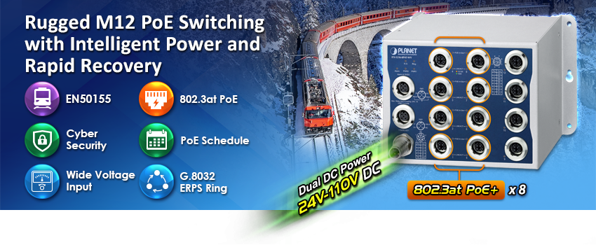 Switch M12 EN50155 industrial para aplicaciones ferroviarias