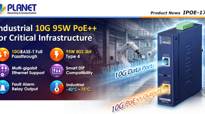 IPOE-176 Inyector industrial 10Gbps PoE++ IPOE-176 para redes críticas