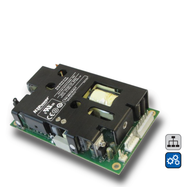 Módulo de fuente de alimentación 125W de N2Power con conectores.