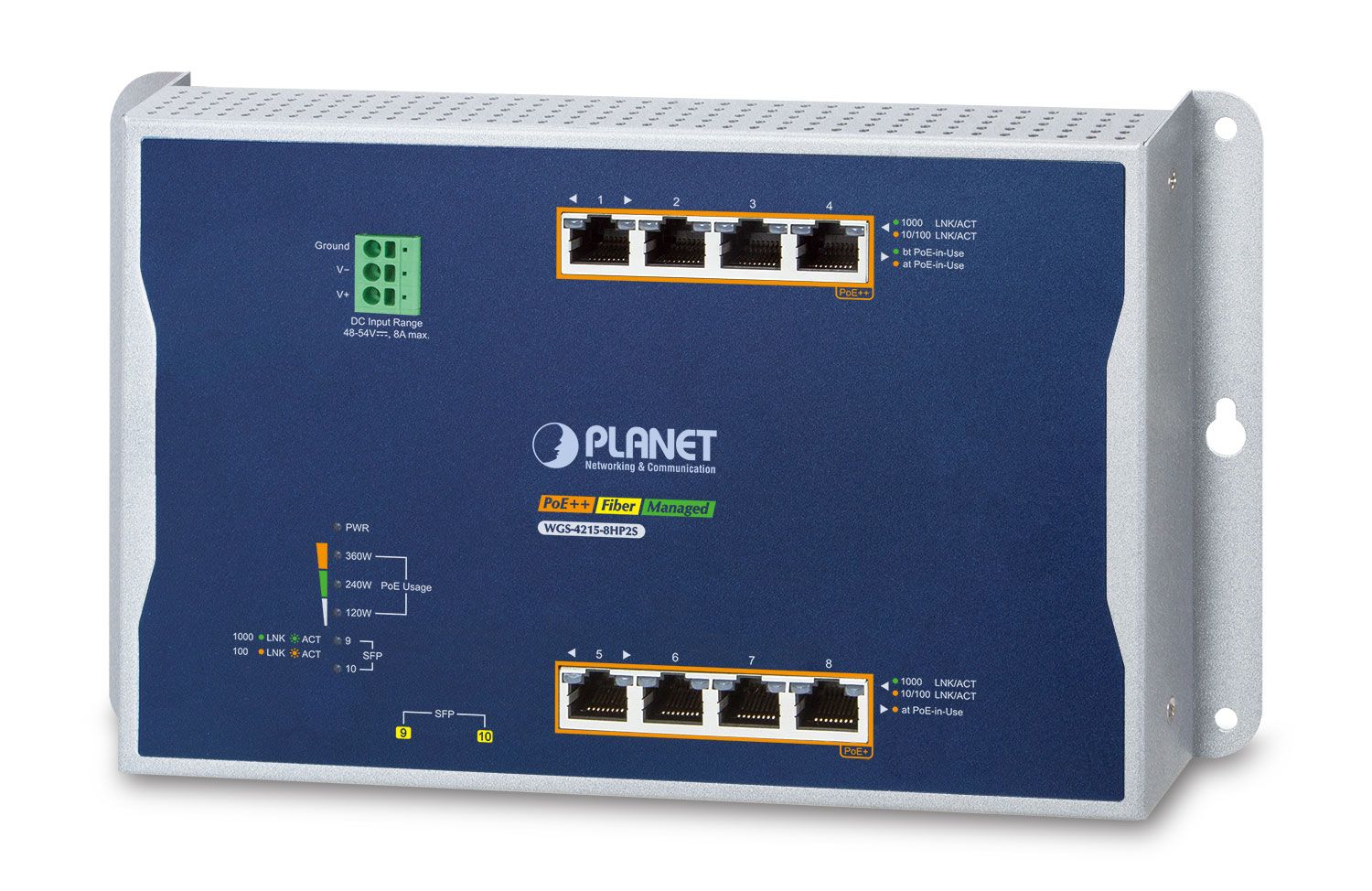 Switch gestionable PoE Plus L2 L4 para montaje en pared WGS-4215-8HP2S