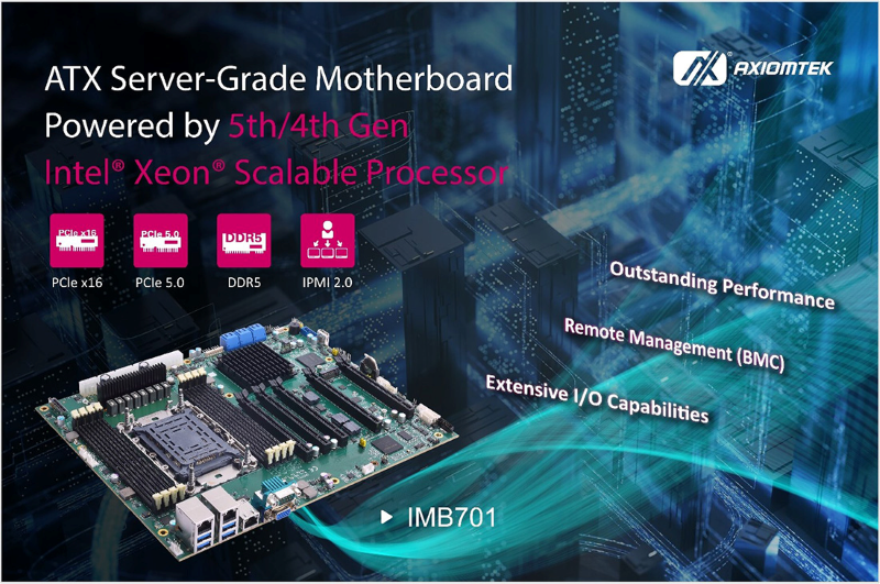 Placa base ATX para servidores IMB701 de Axiomtek para aplicaciones de IA