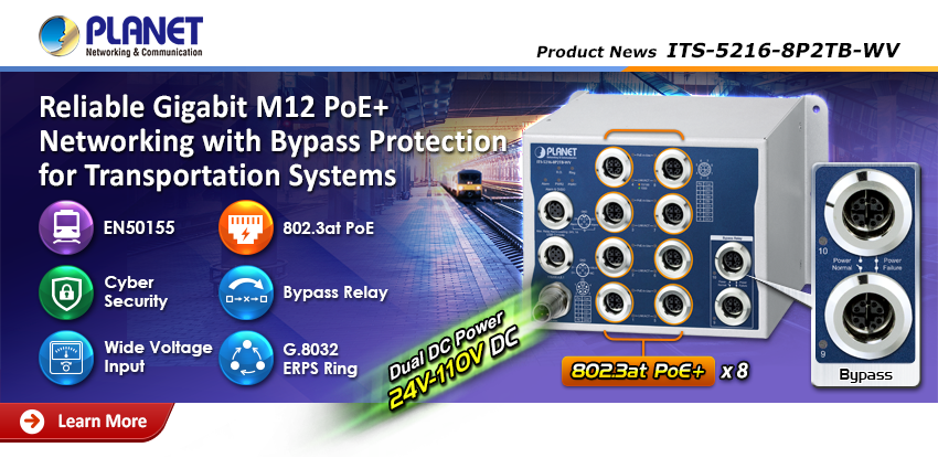 Primer plano del Switch Industrial ITS-5216-8P2TB-WV mostrando sus puertos.