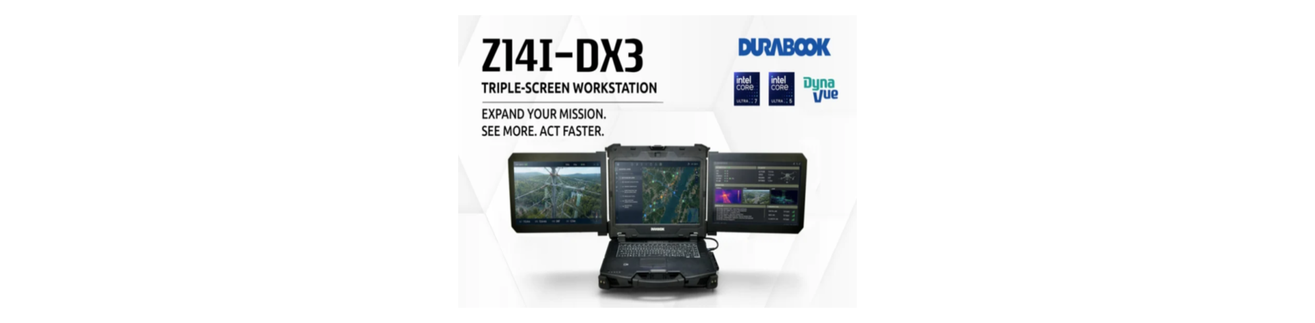 Portátil ultrarresistente Z14I-DX3 de Durabook con configuración de triple pantalla de 14 pulgadas
